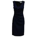 Diane Von Furstenberg Sleeveless Draped Short Dress in Navy Blue Polyester