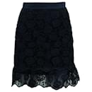 Sandro Dee Rose Pattern Lace Skirt in Navy Blue Polyester