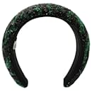 Ganni Zebra-Patterned Beaded Padded Headband in Green Polyester