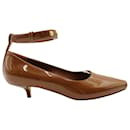 Burberry Dill Kitten Heel Ankle Cuff Pumps in Brown Patent Leather 