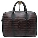 Santoni Briefcase in Brown Croc Embossed Leather