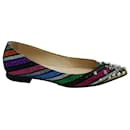 Christian Louboutin Drama Stripe Studded Flats in Multicolor Leather