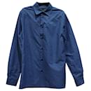 Hermès Logo-Print Button Down Shirt in Blue Print Cotton