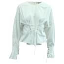 Sea New York Long Sleeve Eyelet Lace Up Blouse in White Cotton
