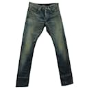 Jeans Saint Laurent Distressed Straight Leg em Blue Cotton Denim