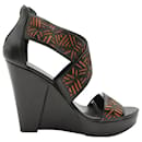 Diane Von Furstenberg Tribal Opal Wedge Sandals in Black Leather3885