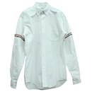 Thom Browne Button-Down Collar Striped Grosgrain-Trimmed Oxford Shirt in White Cotton