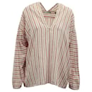 Vince Drop Shoulder Long Sleeve Striped Blouse in Red/White Cotton