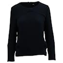 Maje Ribbed Long Sleeve Top with Pockets in Navy Blue Cotton