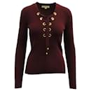 Michael Kors Long Sleeve Top With Gold Hardware in Burgundy Viscose