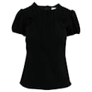 Black Short Sleeve Top with Pleats - Red Valentino