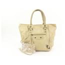 Beige Leather Sunday Tote with Mirror - Balenciaga