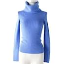 *CELINE Celine Volume Neck Turtleneck Long Sleeve Cashmere 95% Rib Knit Tops / Sweater Light Blue Blue S Made in Italy Ladies - Céline