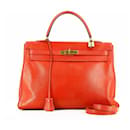 Red Kelly bag Hermes smooth leather - Hermès
