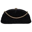 Magnificent vintage Chanel half-moon pouch in black suede, black lizard leather trim, garniture en métal doré