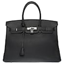 Stunning Hermes Birkin handbag 35 cm in Taurillon Clémence leather gray Graphite, ruthenium metal trim - Hermès