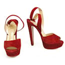 Christian Louboutin Louloudance Red Suede Platform Red Sole Sandal Heels 37,5eu
