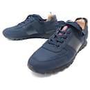 PRADA MATCH RACE SNEAKERS 45 NAVY BLUE CANVAS AND LEATHER SHOES - Prada