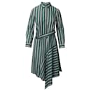 Claudie Pierlot Asymmetric Striped Shirt Dress in Green Cotton