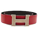 Hermes 42mm Red Black Lizard Inlay H Reversible Belt Size 100 - Hermès