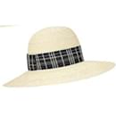 Hermès: Hat / Panama Model Anouk pattern "Tartan" Black & White T 58