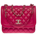 Magnificent Chanel Classique flap bag handbag in ruby pink quilted lambskin, champagne metal trim