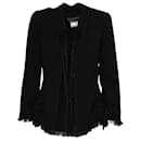 Chanel Short Tie Neckline Fringe Cardigan Jacket in Black Wool