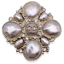 Light Gold Metal Crystals and Pearl Cabochons Brooch - Chanel