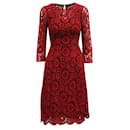 Dolce and Gabbana Lace Midi Dress in Red Rayon - Dolce & Gabbana