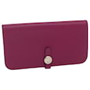 HERMES Dogon Wallet Leather Wine Red Auth ar6841 - Hermès