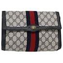 GUCCI GG Canvas Sherry Line Clutch Bag Navy Red Auth yk4501 - Gucci