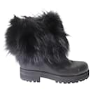 Jimmy Choo Fur Trimmed Ankle Boots in Black Leather