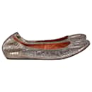 Lanvin Scrunched Embossed Ballet Flats in Gold Leather 