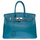 Hermes Birkin handbag 35 cm in blue Togo leather Jeans - Hermès