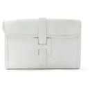 HERMES JIGE ELAN PM HANDBAG IN WHITE LEATHER POUCH + BOX LEATHER BAG - Hermès