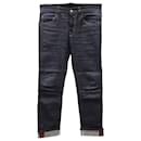 Gucci Tapered Pants with Web in Navy Blue Cotton Denim