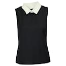 Theory Contrast Collar Sleeveless Blouse in Black and White Wool 