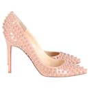 Christian Louboutin Pigalle Spikes Pointed Toe Pumps in Nude Patent Leather
