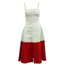 Staud Two-tone Buttondown Sun Dress in White/Red Cotton