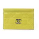 Lime Green Quilted Chocolate Bar Card Holder Wallet Case - Chanel