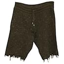 Alanui Paso Del Icalma Destroyed Knit Shorts in Khaki Wool