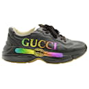 Gucci Rhyton Logo Print Sneakers in Black Leather