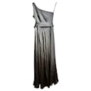 One shouldered evening gown in silver grey satin - Vera Wang