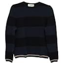 Thom Browne Striped Micro Pleated Sweater in Navy Blue Wool