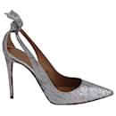 Aquazzura Bow Tie Sequined Pumps in Silver Leather 