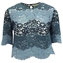 Sandro Paris Scallop-Hem Cropped Lace Top in Blue Polyamide
