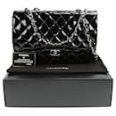 Chanel Classic Single Flap Jumbo Noir Cuir Verni Argent