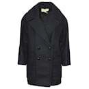 Isabel Marant Etoile Multi-Pocket Double-Breasted Coat in Black Laine Wool