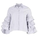 Iris & Ink Striped Ruffled Blouse in Blue and White Cotton