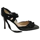 Manolo Blahnik Ankle Wrap Bow High Heel Sandals in Black Leather 
